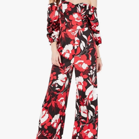 Guess Womens Zooey Black Ruched Off-The-Shoulder Wide Leg‎ Jumpsuit Size 2 - Picture 1 of 11